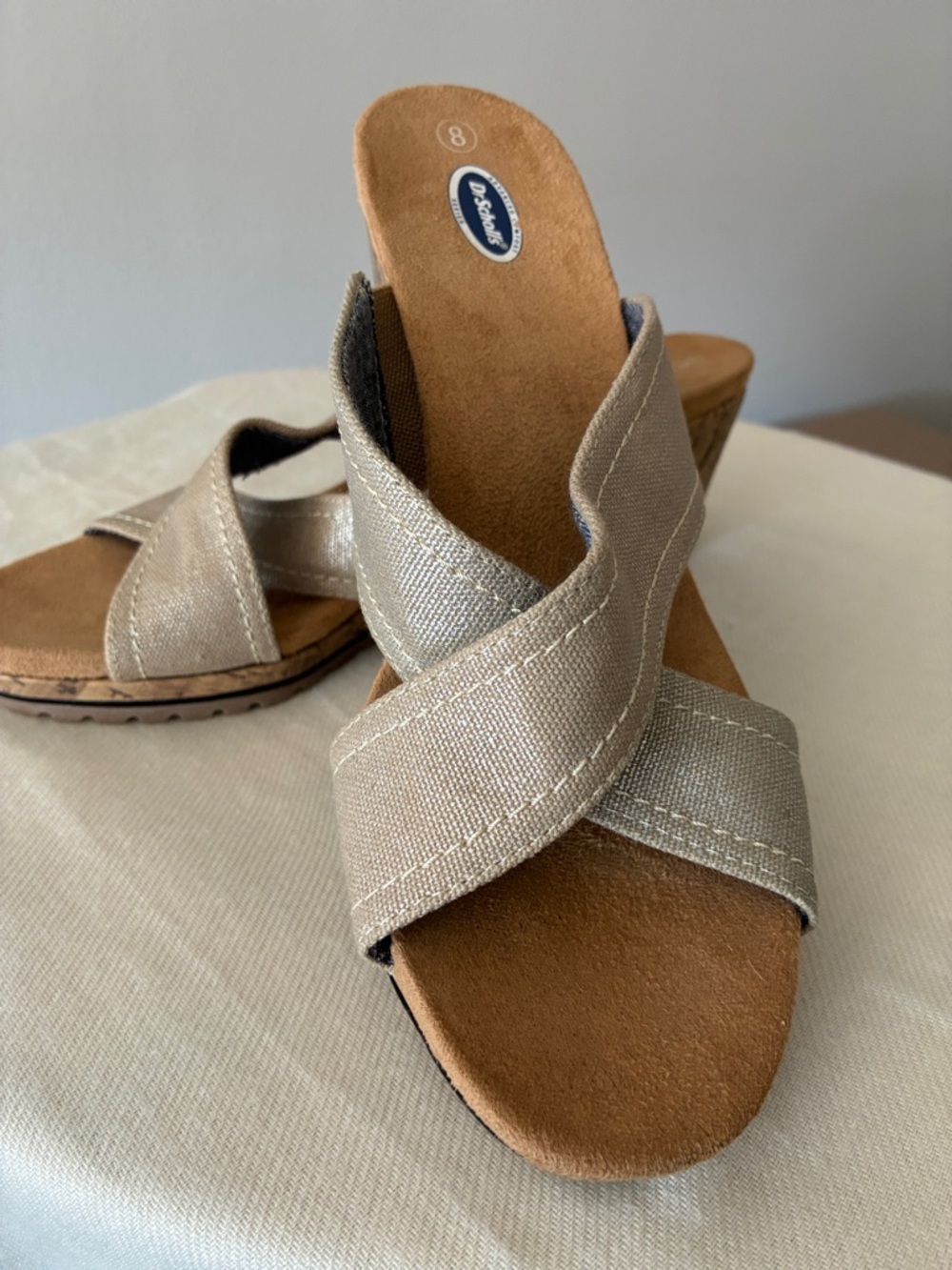 Dr. Scholl’s Wedge Slide Sandal Cork & Nude Upper Size 8